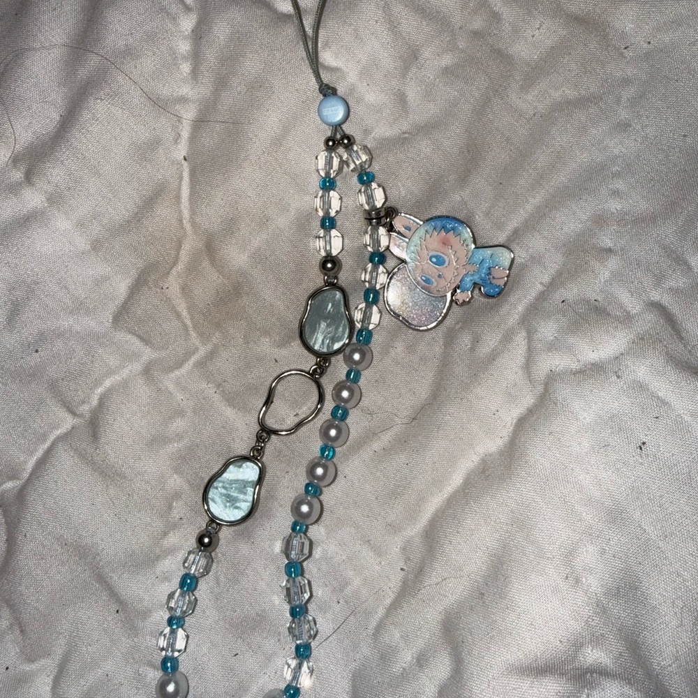 Blue labubu phone strap